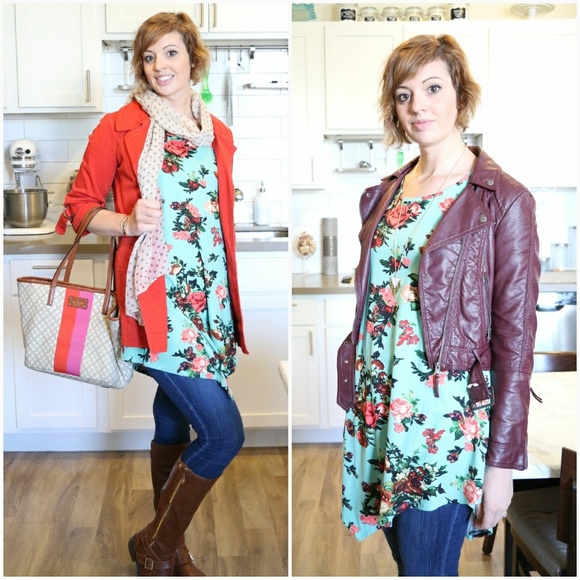 Sleeveless Floral Sharkbite Tank Tunic-Mint - Picture 3 of 7