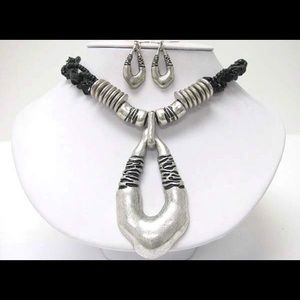 Braided Black/Silver Tribal Statement Necklace Set