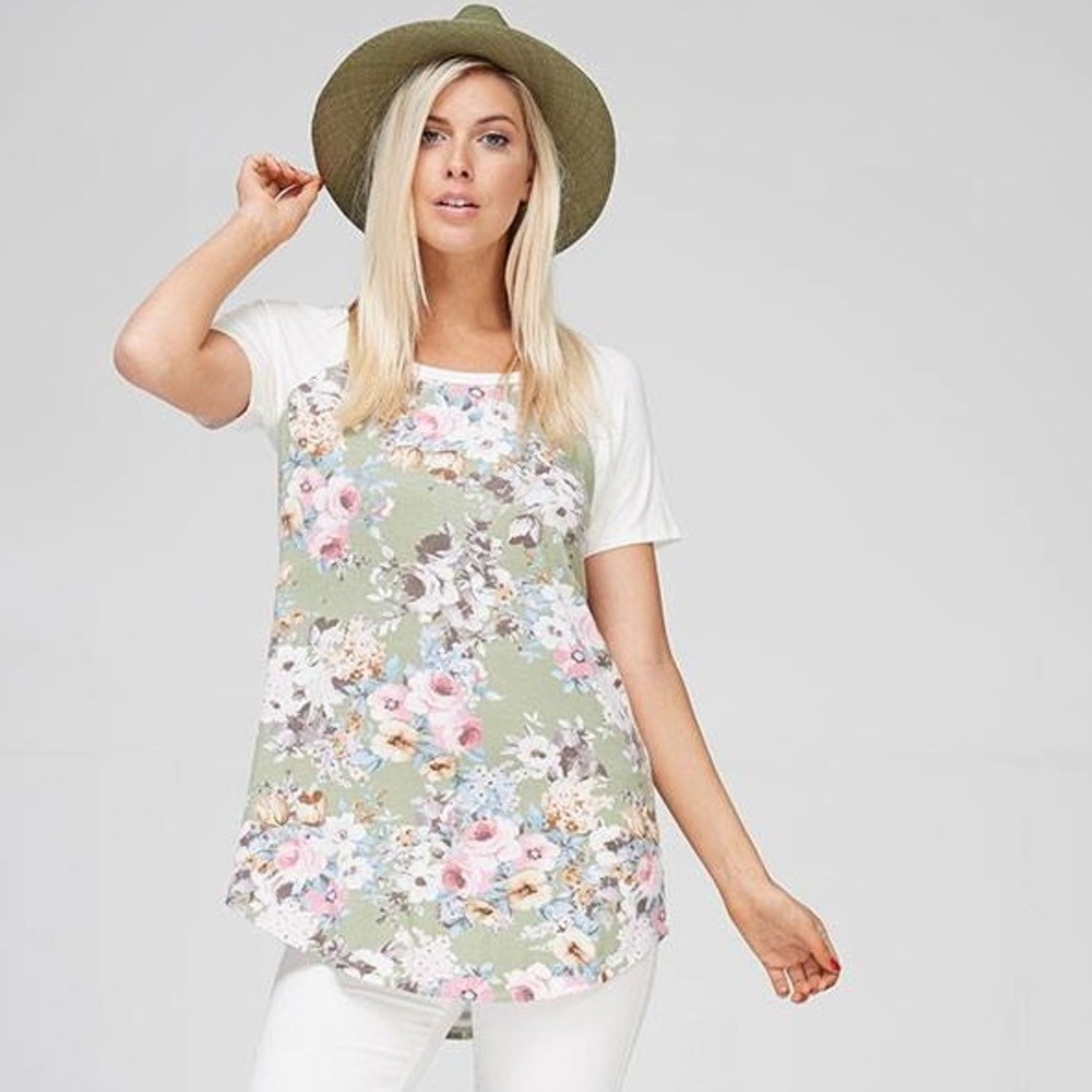 Sage Floral Print Raglan Top