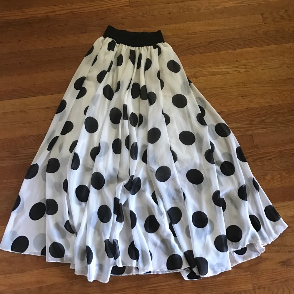 Black and White Polka Dot Maxi Skirt