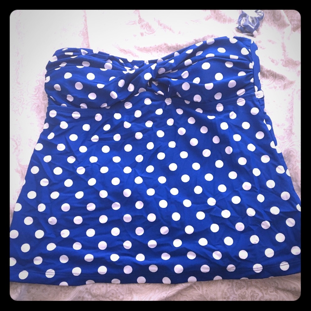 NWT blue retro polka dot tankini swim top