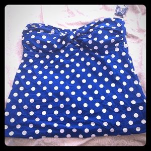 NWT blue retro polka dot tankini swim top