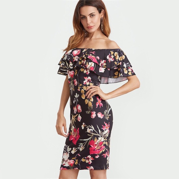 🌹Flounce Layered Neckline Floral Dress🌹 - Picture 3 of 6