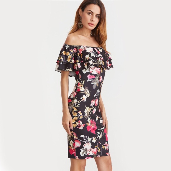 🌹Flounce Layered Neckline Floral Dress🌹 - Picture 4 of 6