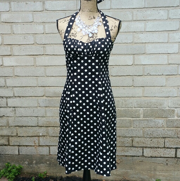 k Dresses & Skirts - Black & White Polka Dot Retro Halter Dress Sz 4
