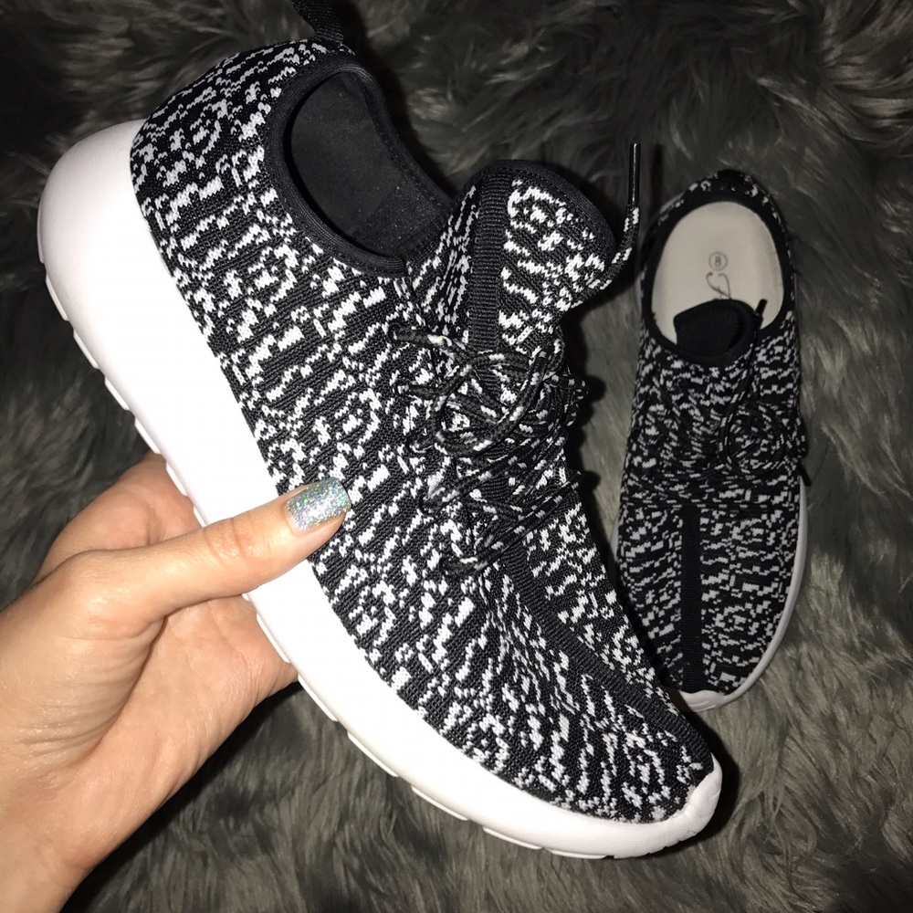 Black and White Knit Sneakers