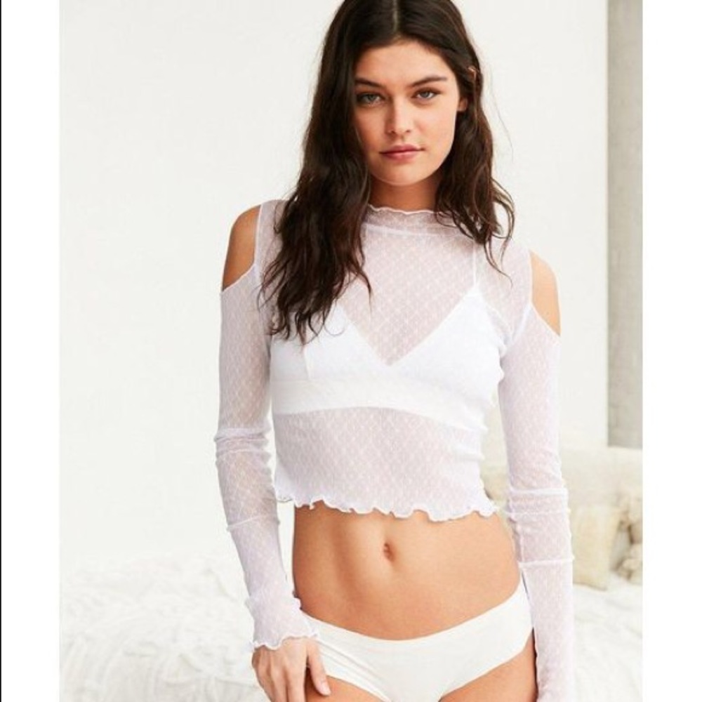 Out from Under mesh mock neck cold shoulder top