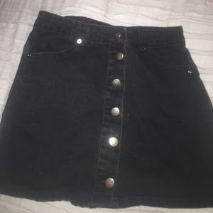 High waisted black button up denim skirt