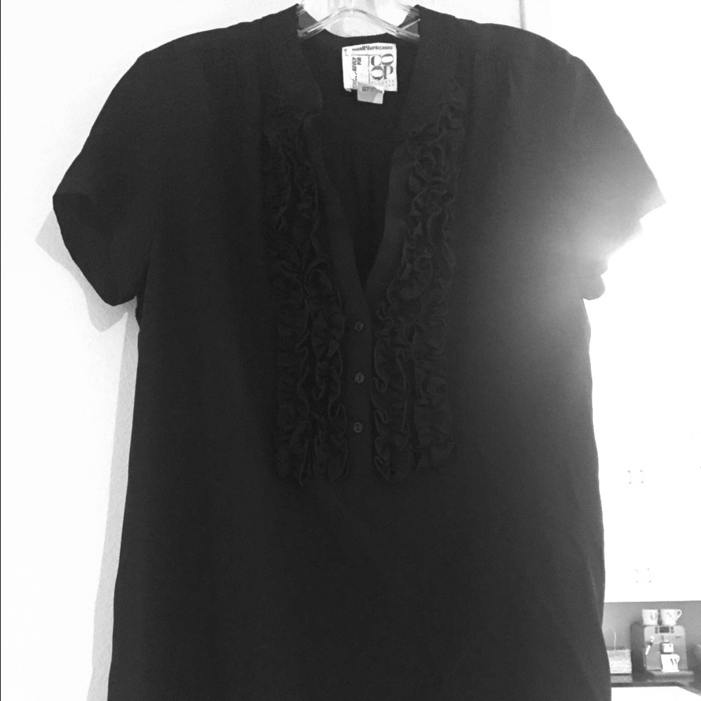 Amanda Uprichard black tunic top with ruffle top