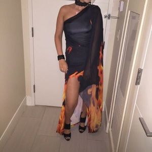 One Sleeve Flame Dress