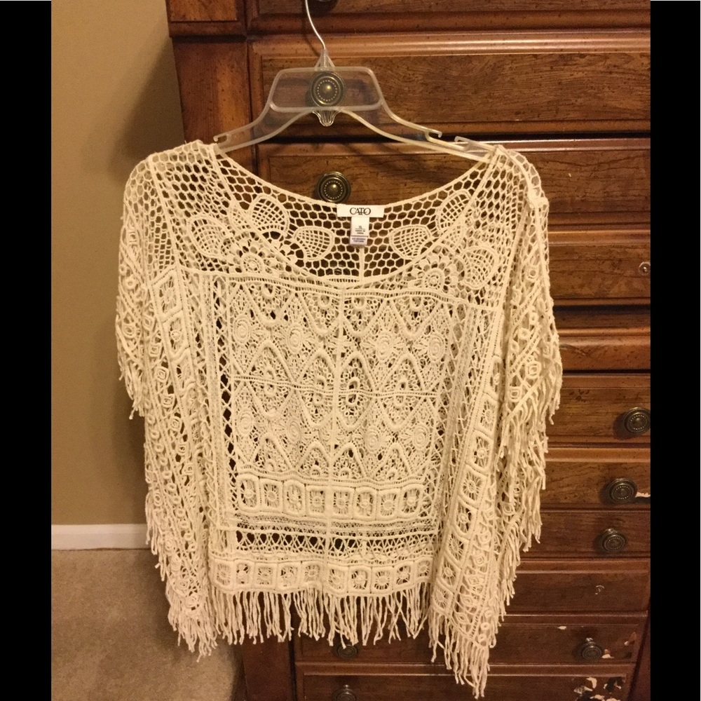 PRICE DROP! Off White Crochet  Top w Fringe Trim