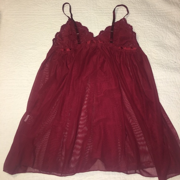Maroon lacy nighty with matching thong panties - Picture 6 of 6