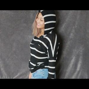Black & White striped lightweight hoodie