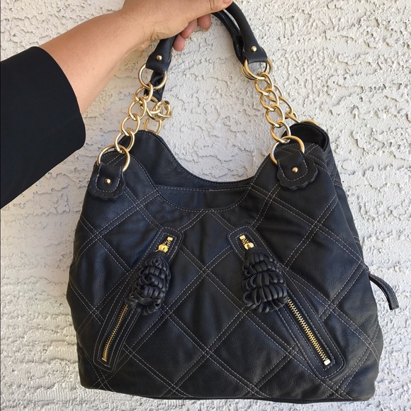 Lou Ella Handbags - Lou Ella Large Black Quilted bag with tassels