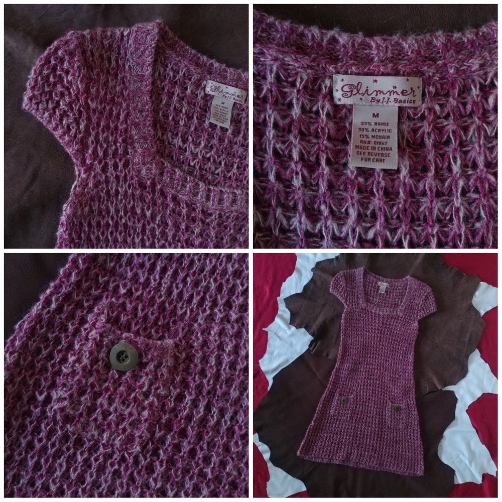 NWOT * Pink knit dress wood buttons - square neck