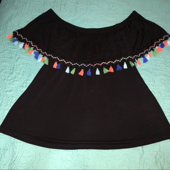 SOLD Neon tassel off the shoulder top 💃🏻 - Picture 1 of 2