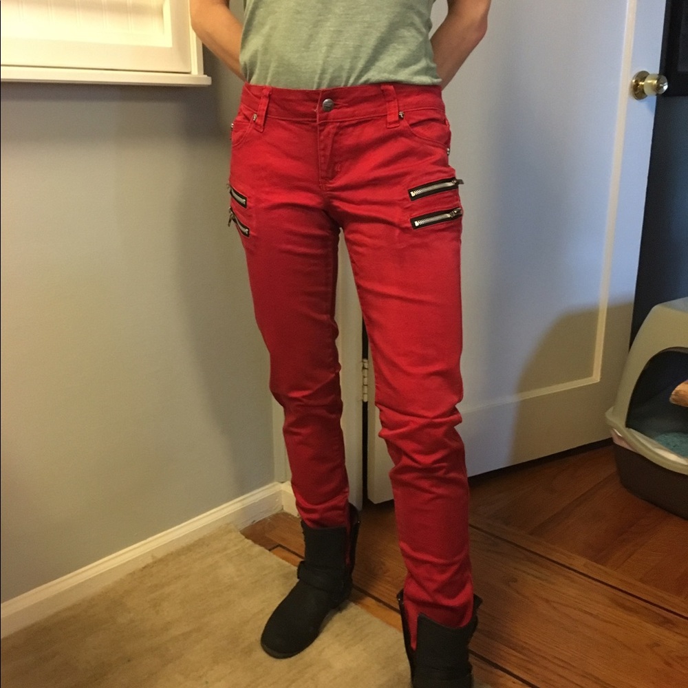 Tripp NYC Red Skinny Jean w/ Black Accent Zippers