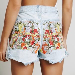 Embroidered Denim Cutoffs