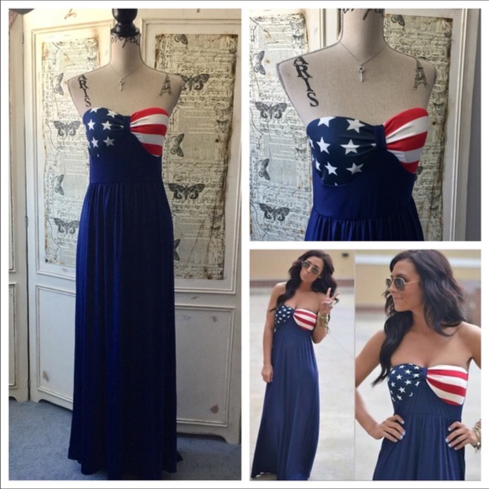 Red, white & blue maxi dress