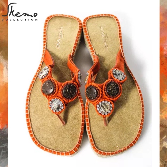 Skemo | Shoes | Skemo Chic Orangebeige Beaded Espadrille Sandals | Poshmark