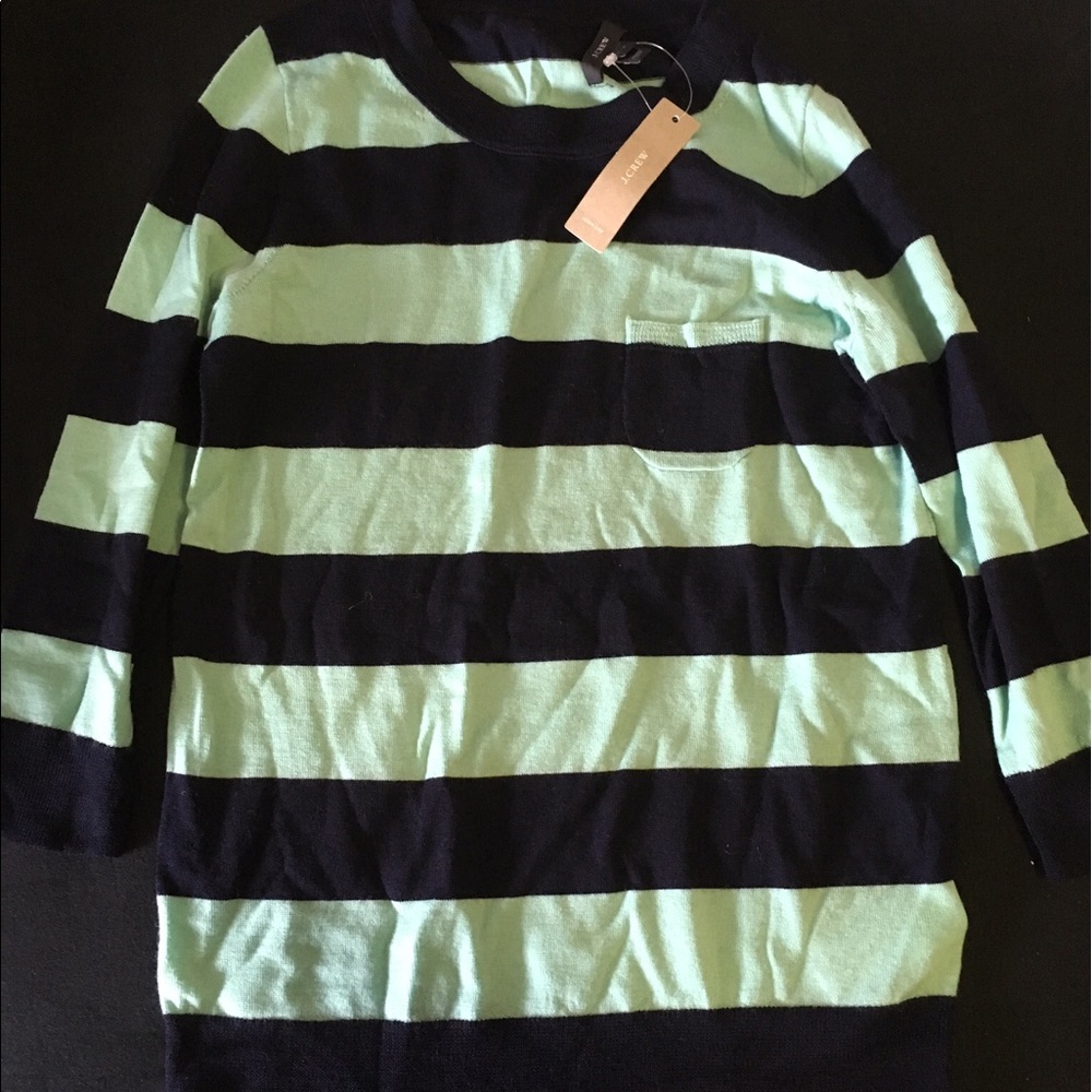 J. Crew Size XS Navy & Aqua Sweater 3/4 Sleeves