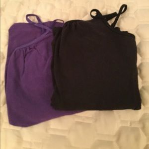 Purple and black tank tops with built in bra