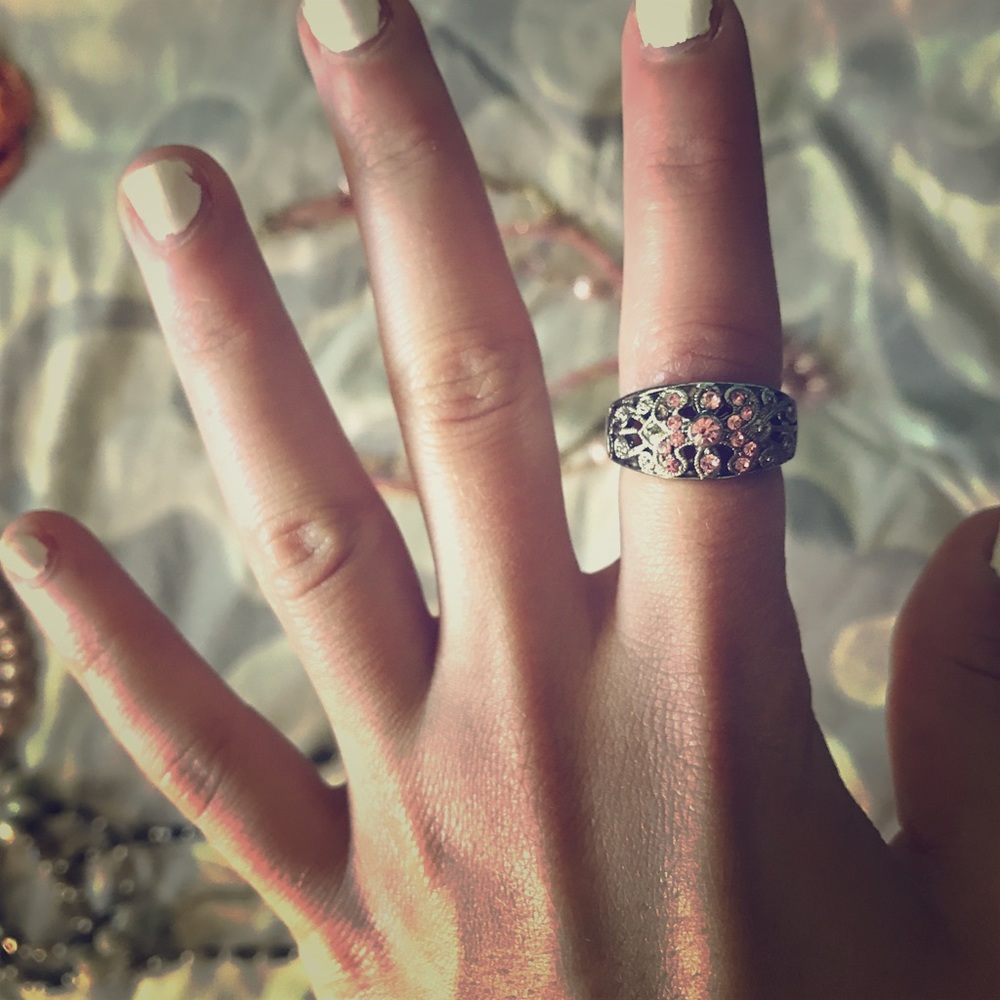 Pink pearl necklace with matching pink ring