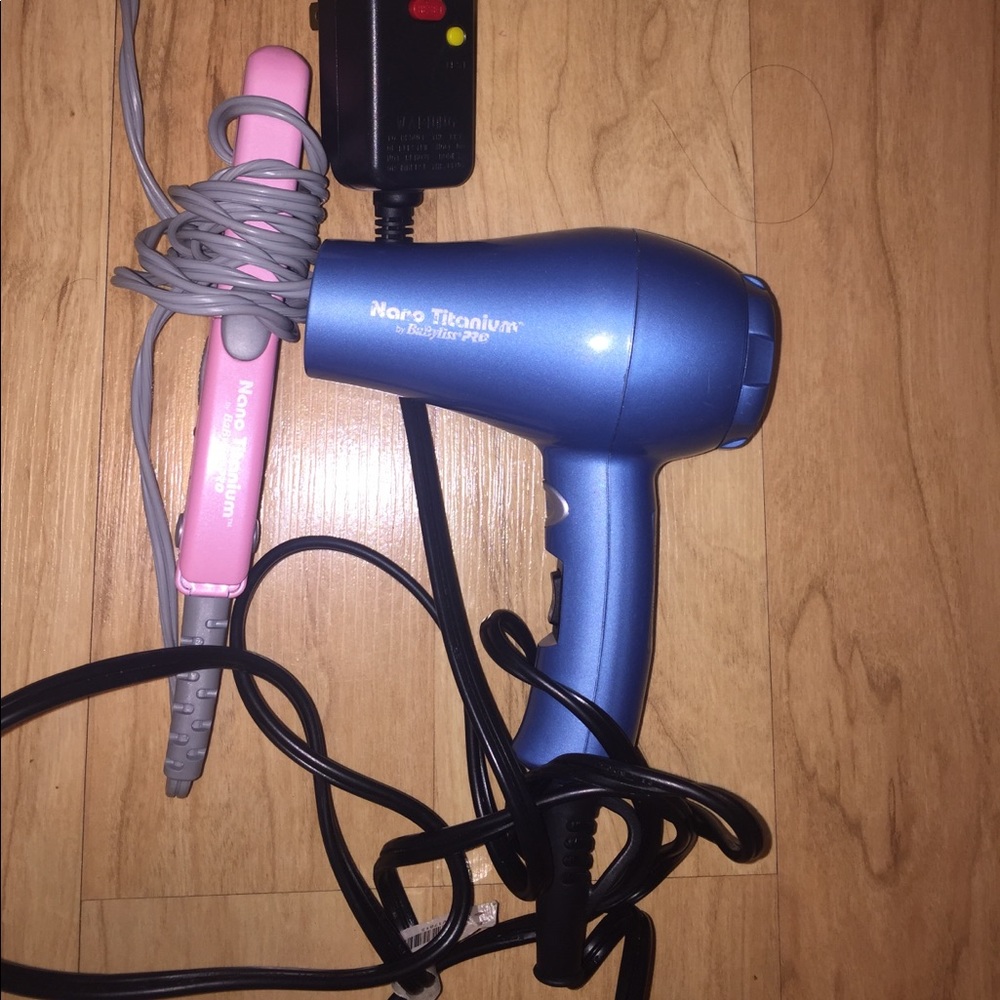 Mini travel size flat iron and blow dryer