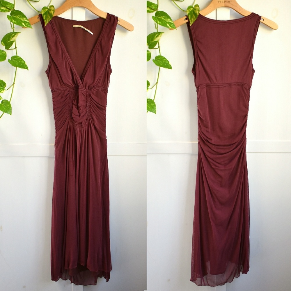 Bordeaux Silk Chiffon Chirred Dress Max Studio