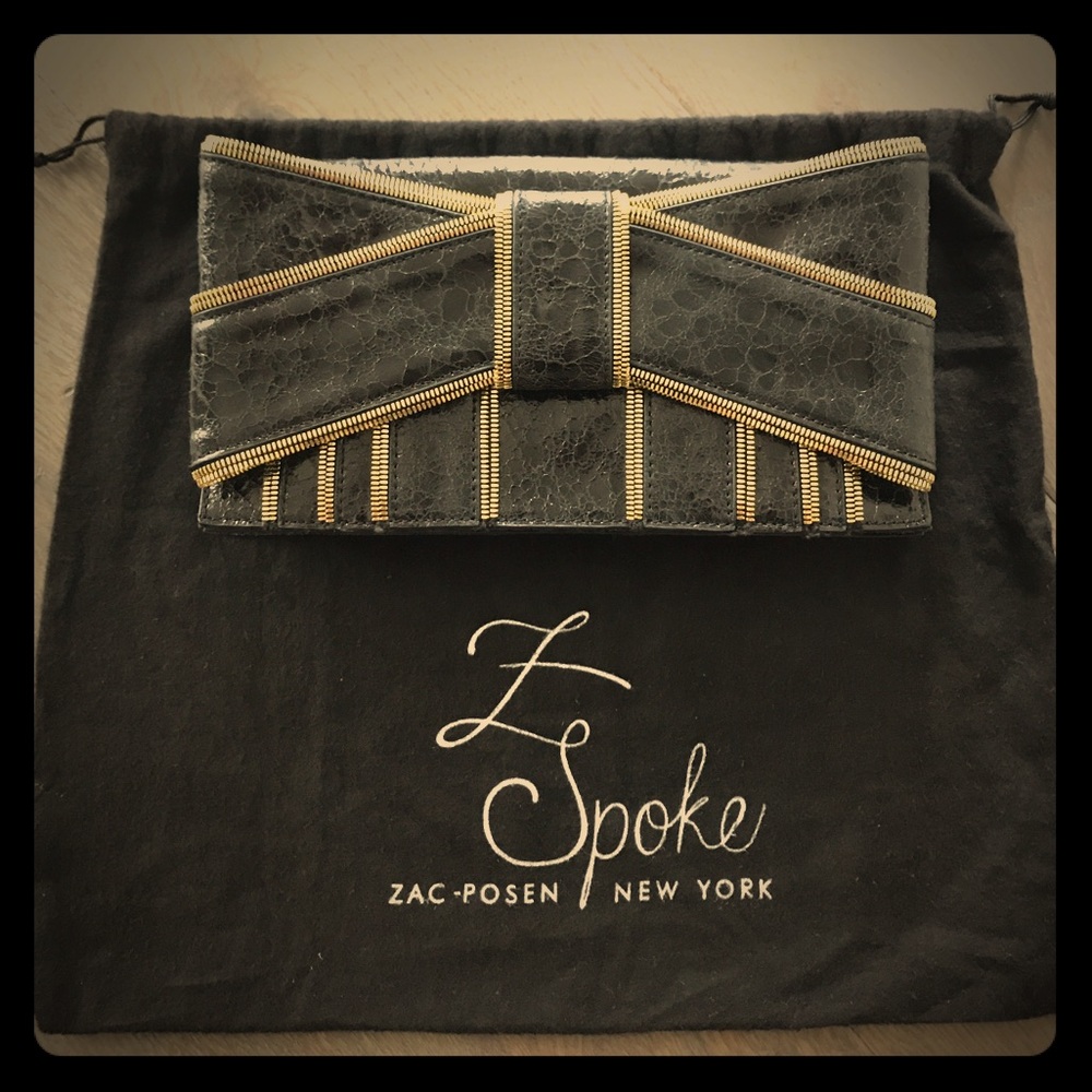 Z Spoke Zac Posen Shirley Black Leather Bow Clutch