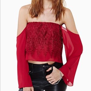 Nasty Gal off the shoulder red lace top