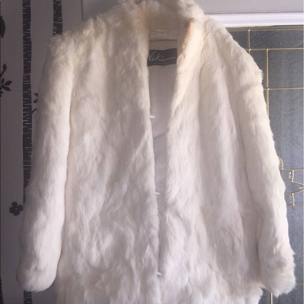 Off white rabbit fur jacket w/ White belt