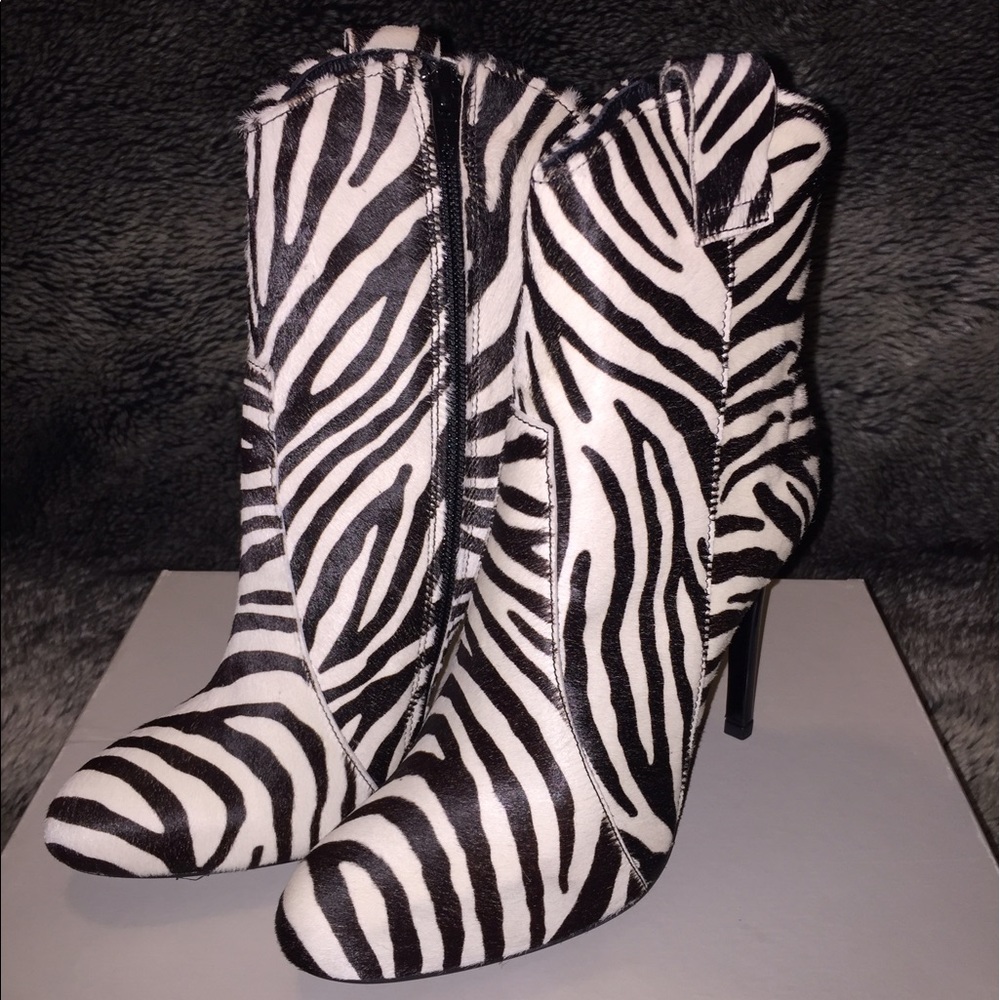 Giancarlo Paoli Zebra Print Pony Hair Ankle Boots