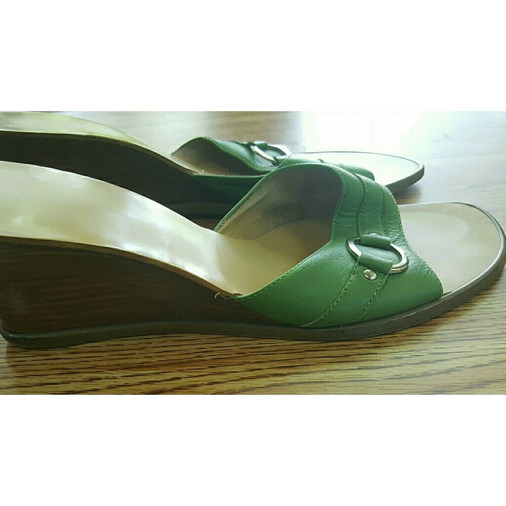 Green Wedge Mule Sandals