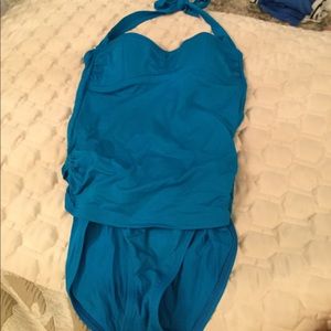 Blue one piece made to look like a tinkini