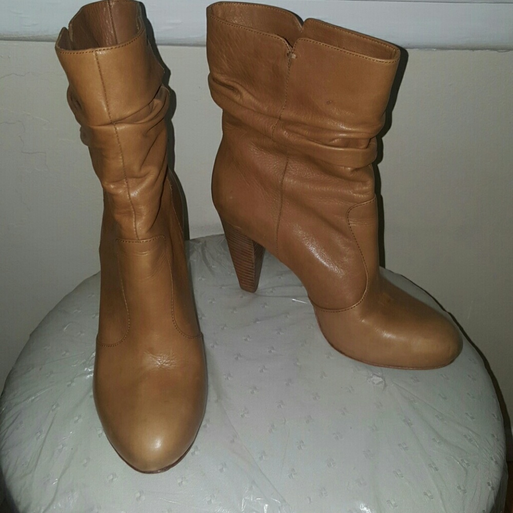 Leather tan booties