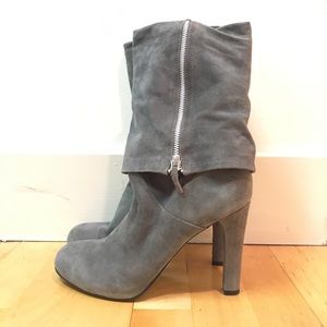 Grey Leather Suede Franco Sarto Boots w/ Heel 8.5