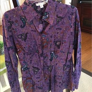Purple print Coldwater Creek button down shirt