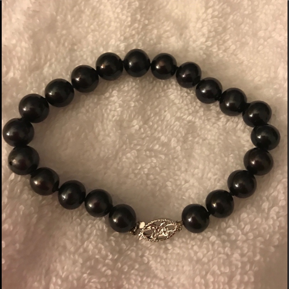 Black Onyx Pearl🖤Bracelet with White Gold Clasp