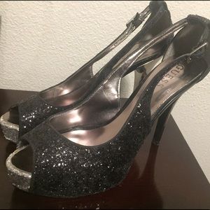 Guess Black and Silver glitter heels