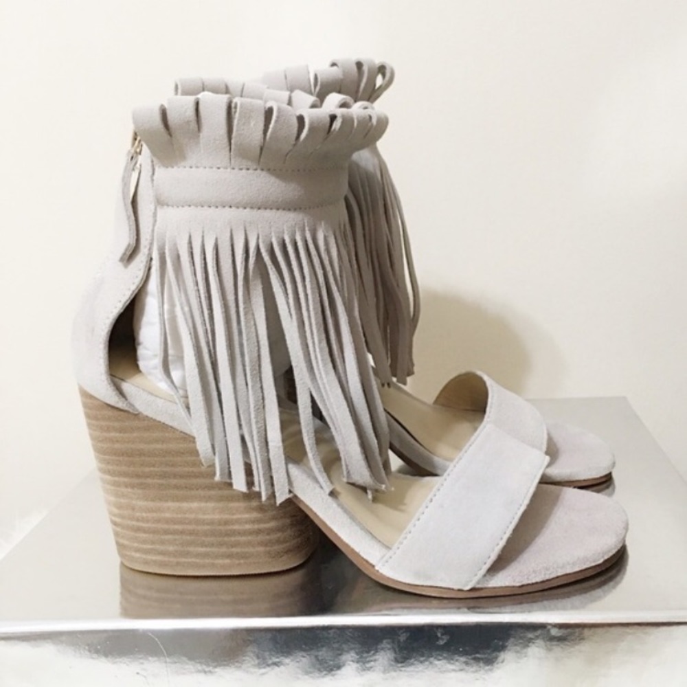 Free People Brentwood Fringe Gray White Sandals