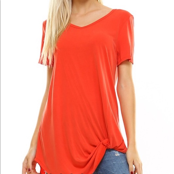 Tops - Orange Red Side Knot Tunic❤️