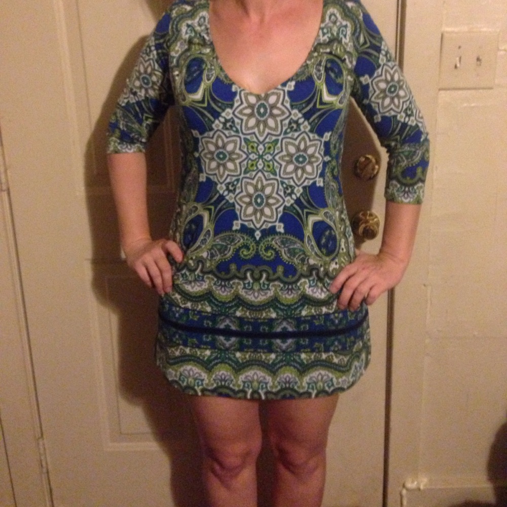 Nally & Milly green paisley boho style mini dress