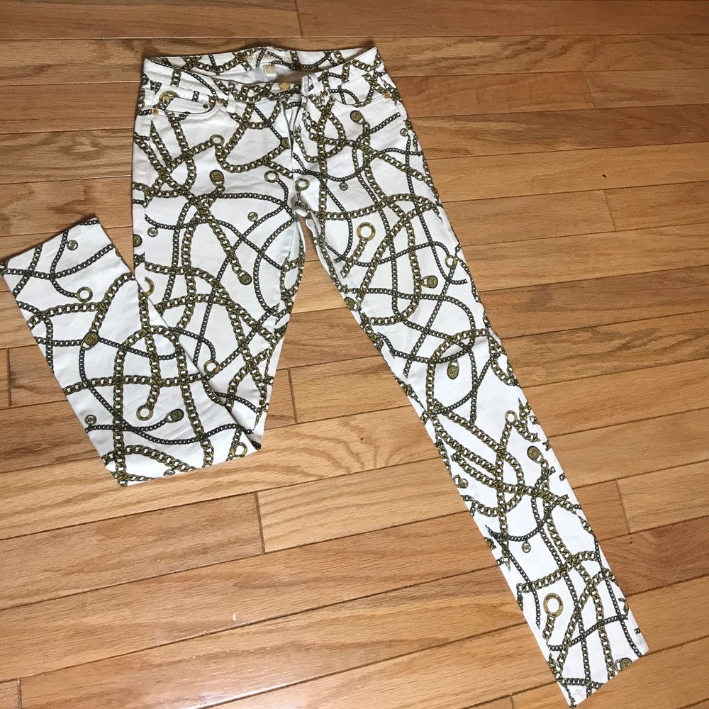 Michael Kors OFF WHITE gold chain print jeans