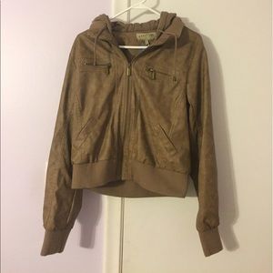 NWT Tan Leather Hooded Jacket