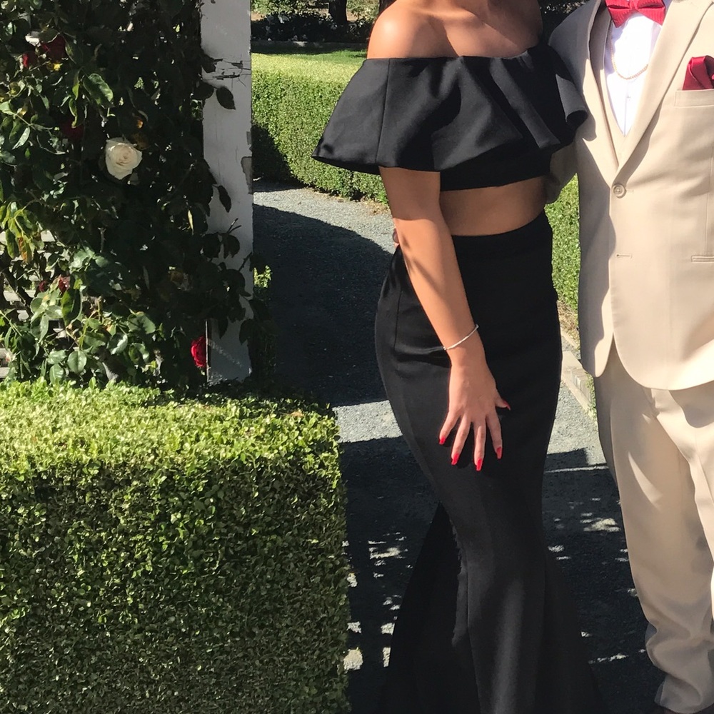 Black two piece prom dress