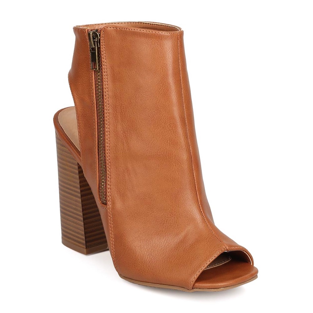 Wild Diva Peep Toe Open Back Chunky Heel Booties - Picture 2 of 5
