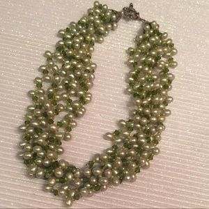 Sterling Silver Freshwater Pearl Green Necklace