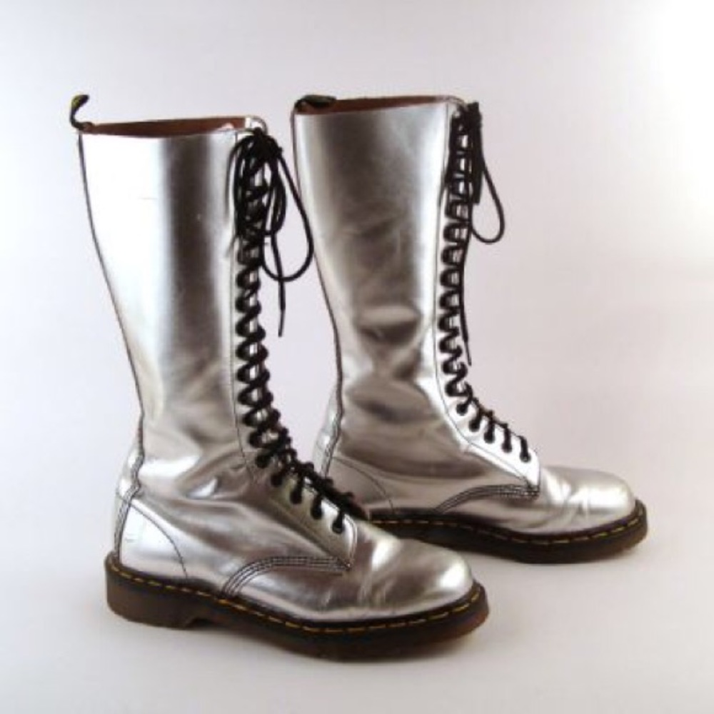 Silver metallic dr marten boots