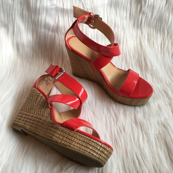 New York & Company Shoes - NEW NY&C Red Bright Woven Strappy Wedges